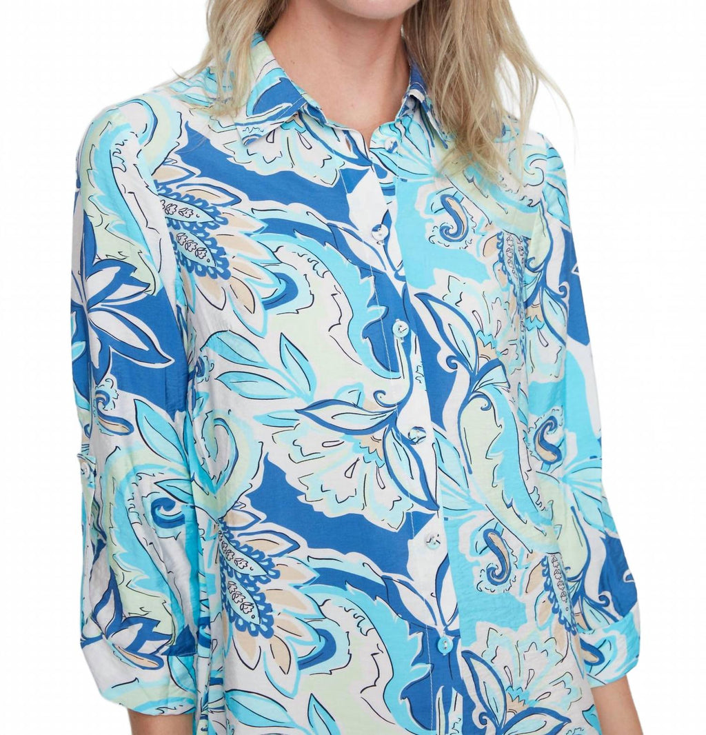 Paisley Breeze Shirt Dress In Coastal Blue