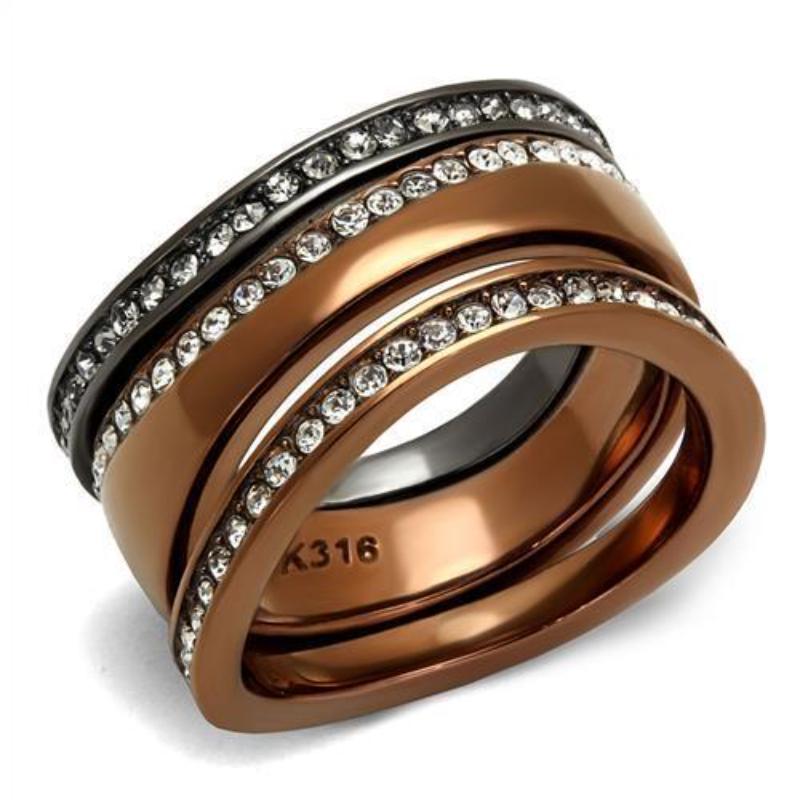 IP Light Black & IP Light coffee Stainless Steel Ring with Top Grade Crystal in Black Diamond