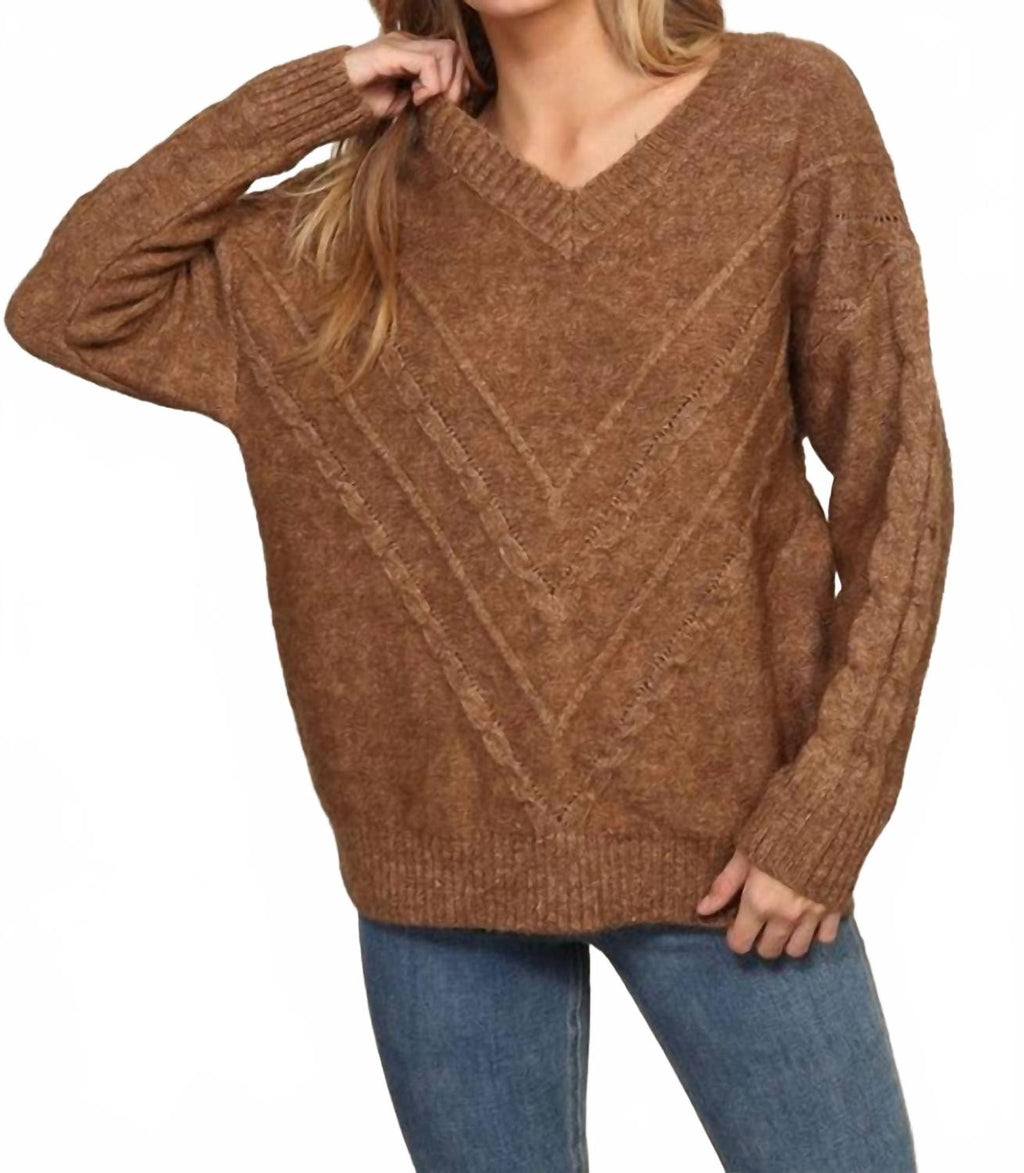 Chevron Detail Oversized Sweater In Brown