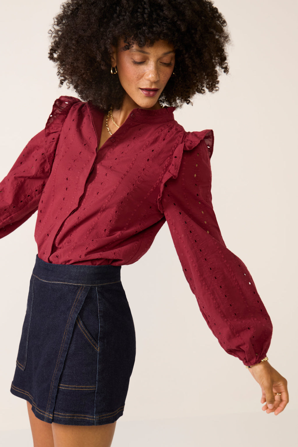 Women's Lia Textured Ruffle Shirt