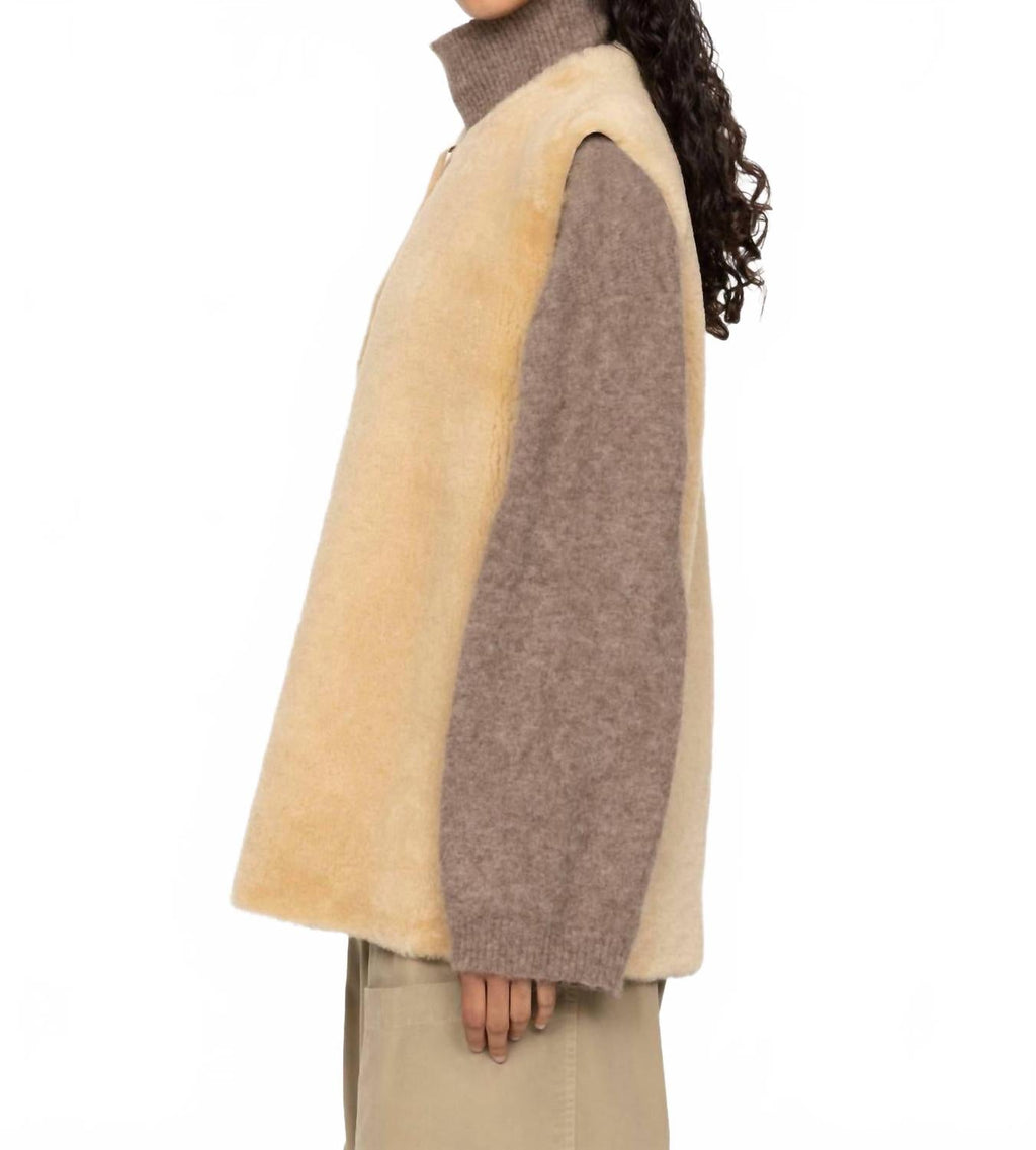 Elliot Shearling Tie-Front Vest In Beige