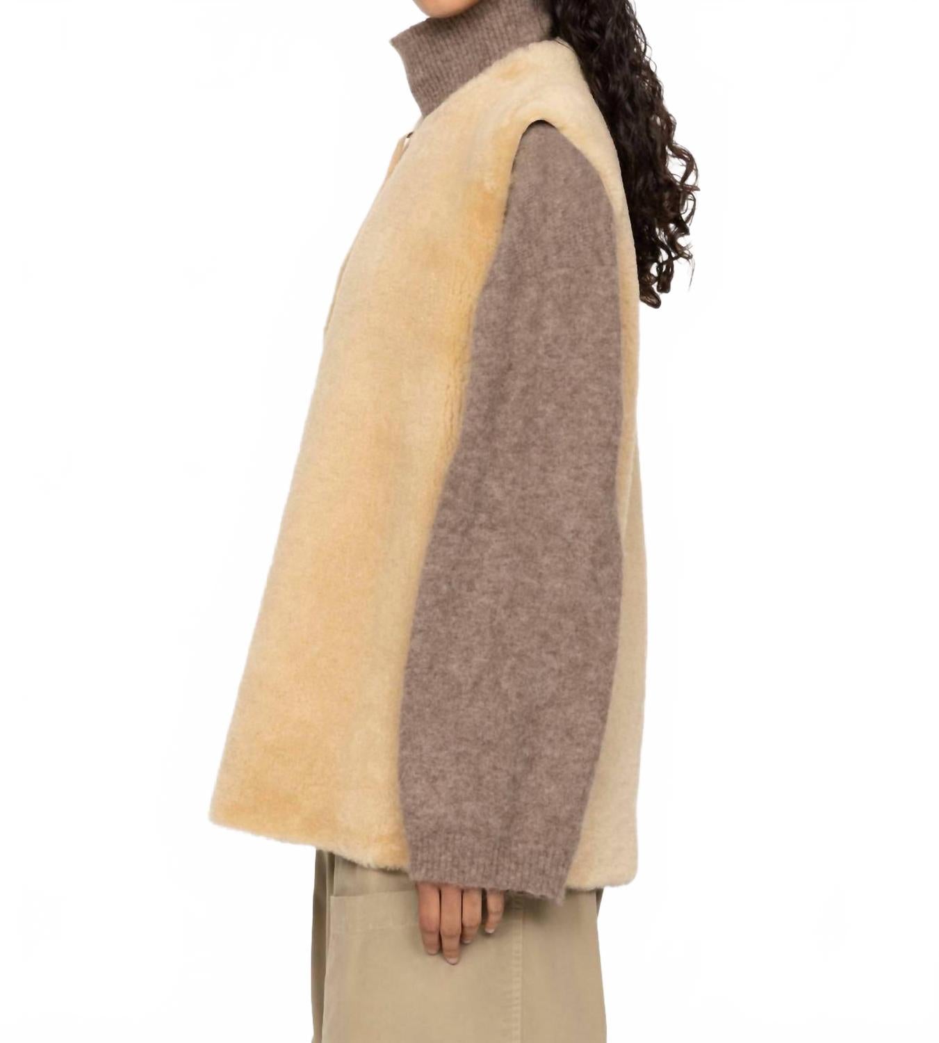 Elliot Shearling Tie-Front Vest In Beige