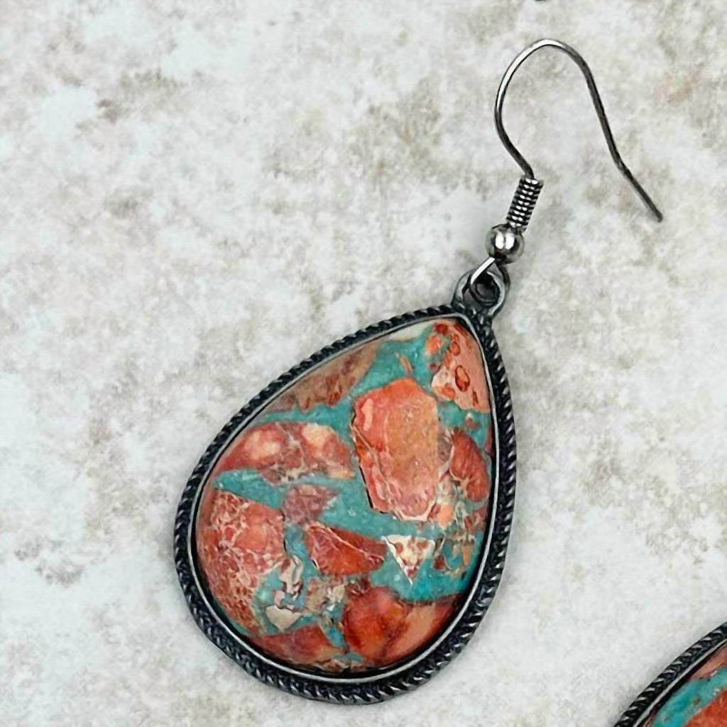 Women's Oyster Copper Teardrop Earrings In Turquoise