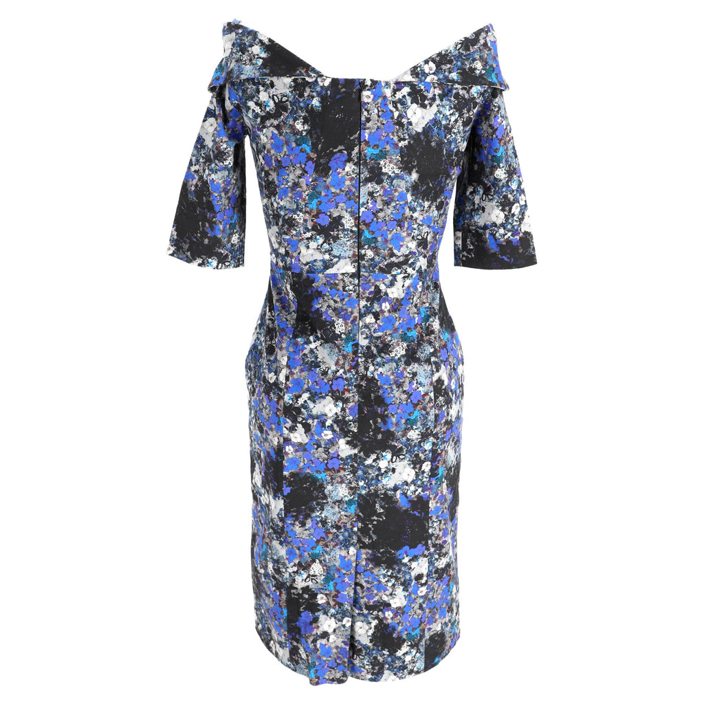 Erdem Floral Print Midi Dress in Blue Viscose