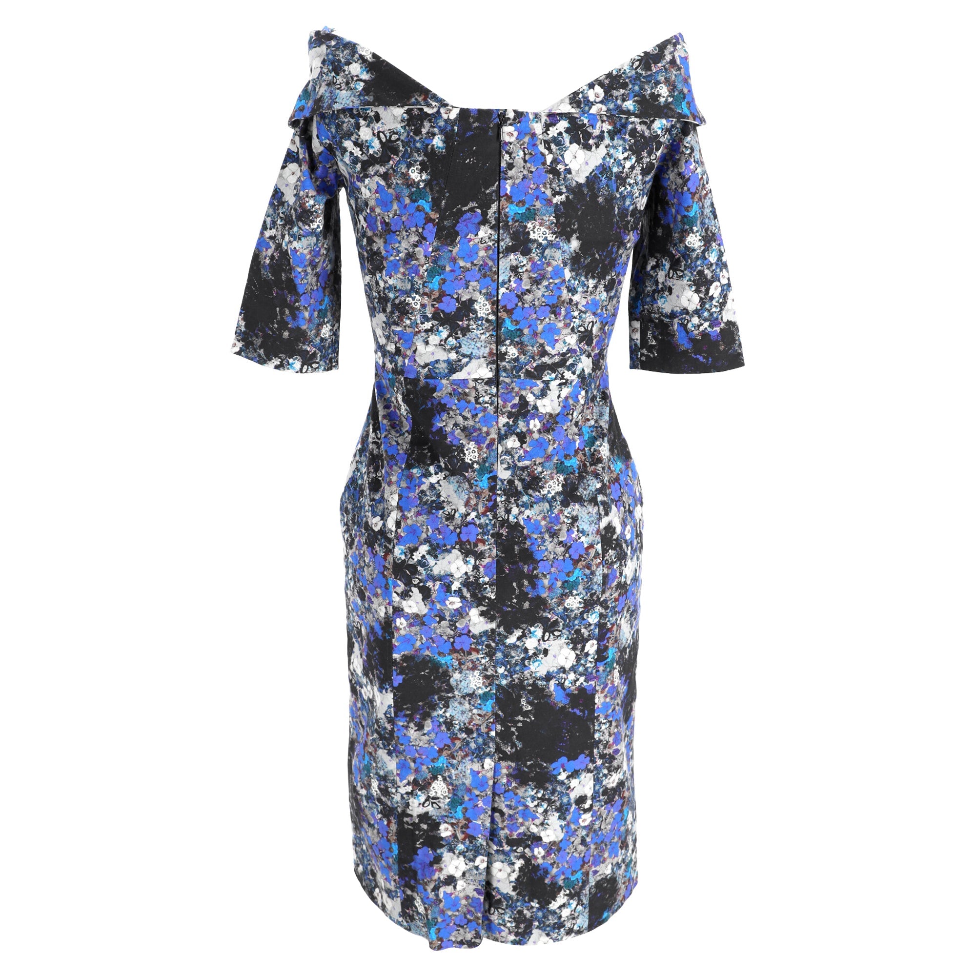 Erdem Floral Print Midi Dress in Blue Viscose