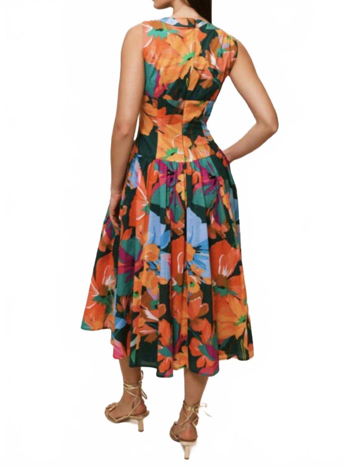 Indy Midi Dress In Teal Hibiscus Floral