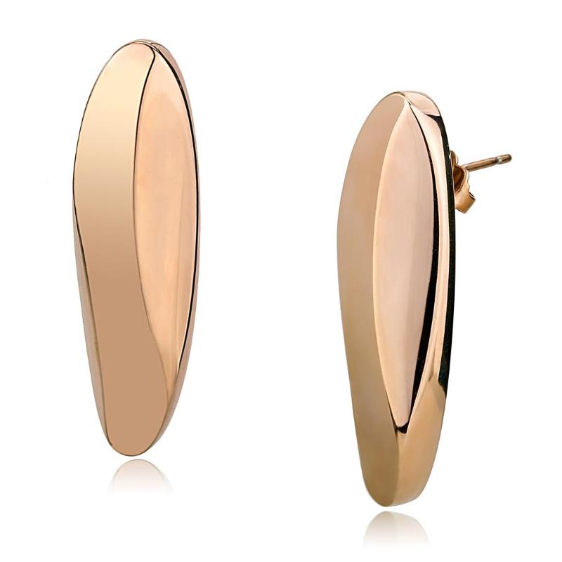 IP Rose Gold(Ion Plating) Stainless Steel Earrings with No Stone
