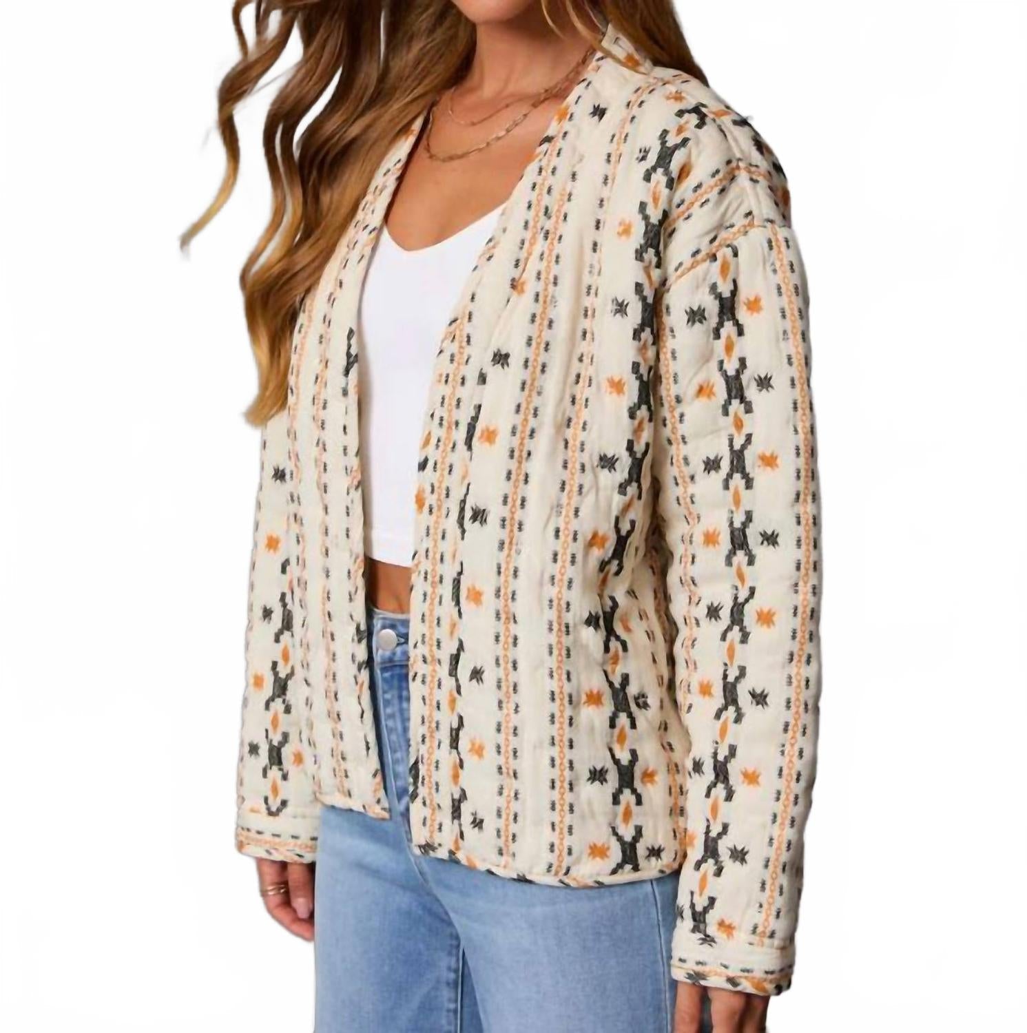 Geo Quilted Jacket In Ivory Black