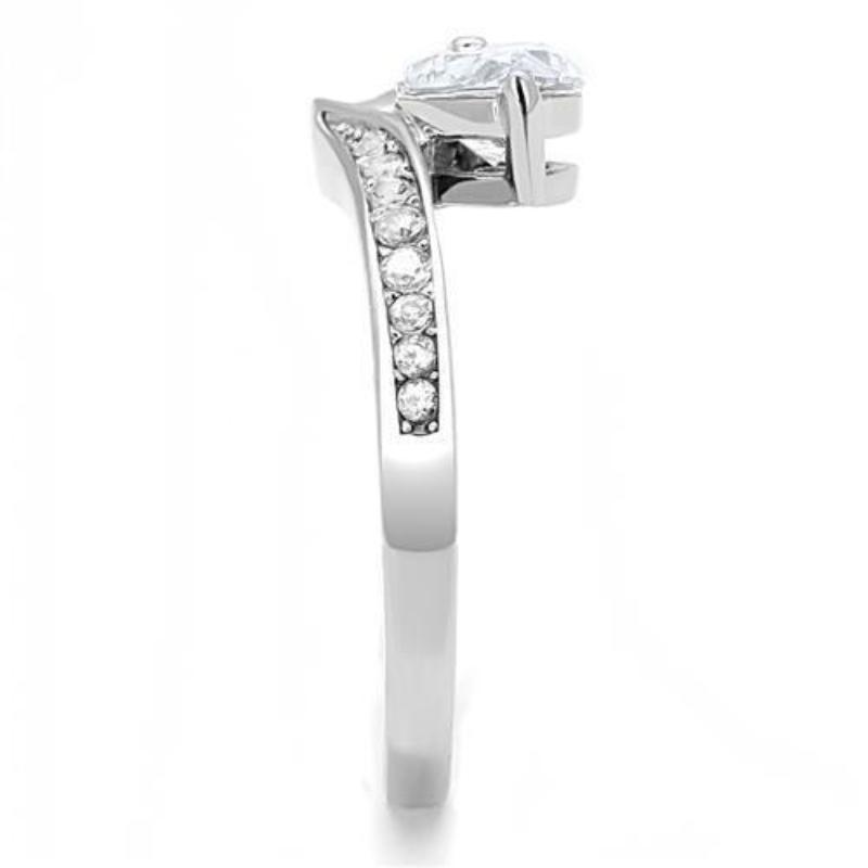 High polished (no plating) Stainless Steel Ring with AAA Grade CZ in Clear