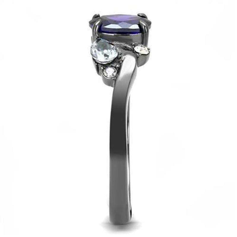 IP Light Black Stainless Steel Ring with AAA Grade CZ in Tanzanite
