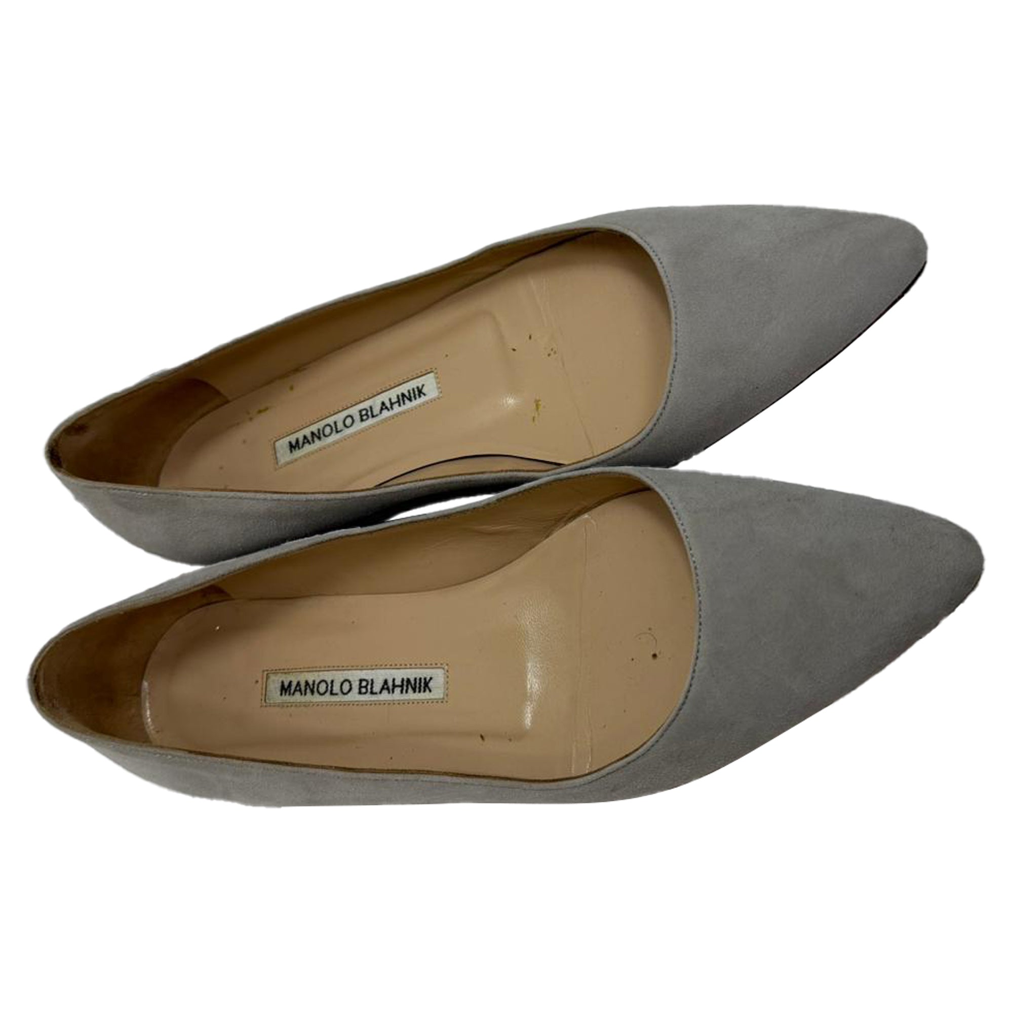 Manolo Blahnik Pointed Toe Flats in Grey Suede