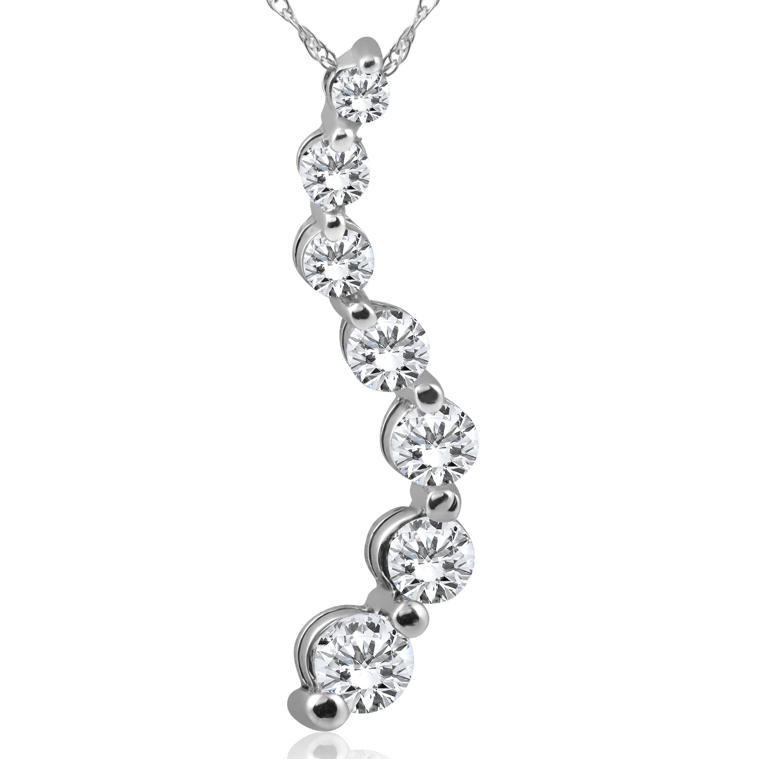 1ct Diamond Journey Pendant 14K White Gold New 1" tall