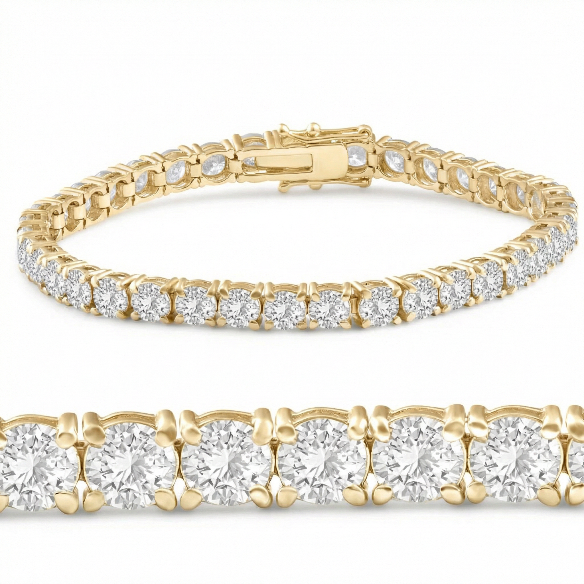 12Ct Round-Cut Diamond Tennis Bracelet 14k Yellow Gold 7" Lab Grown (F/VS)