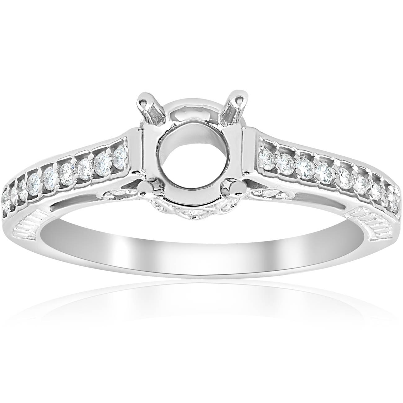 Vintage 1/5ct Semi Mount Engagement Ring Setting 14K White Gold Size Selectable