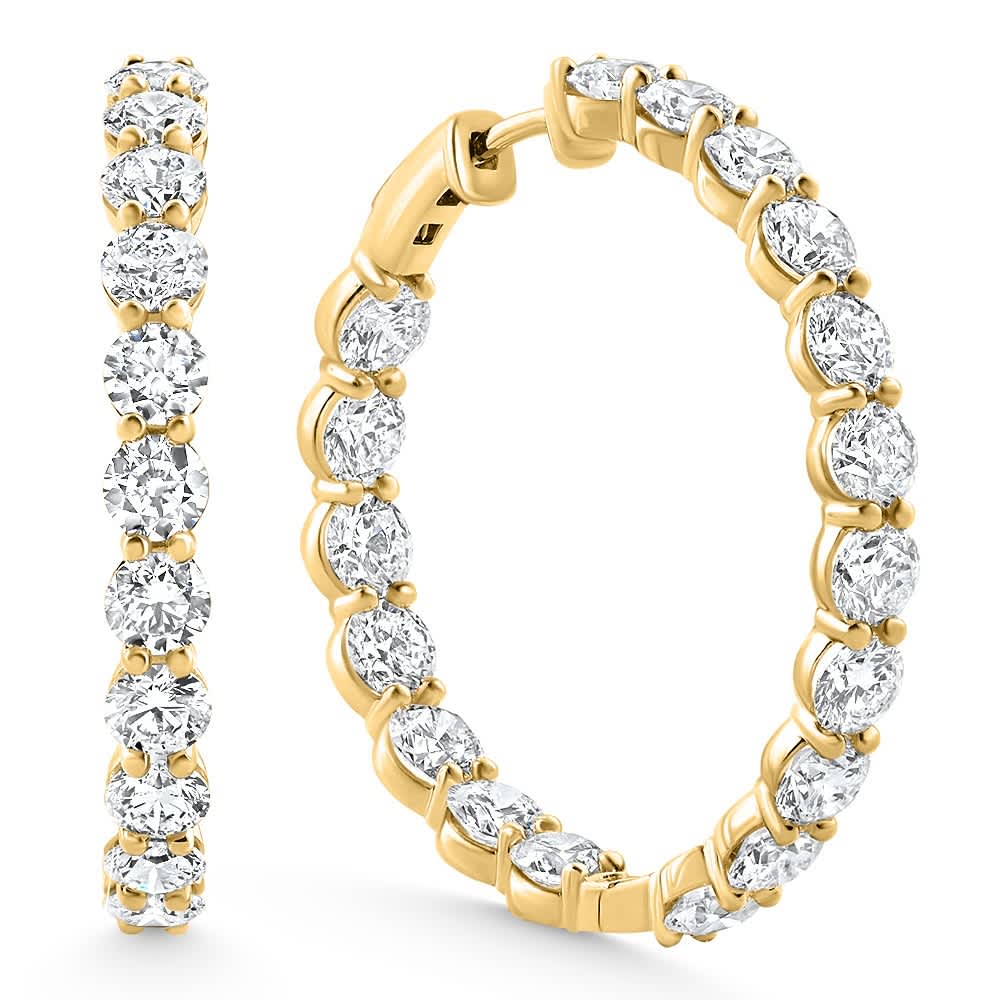 10Ct TW Round Diamond Inside Outside Hoops Vault Lock 14k Yellow Gold Lab Grown Size: 1.25" Tall