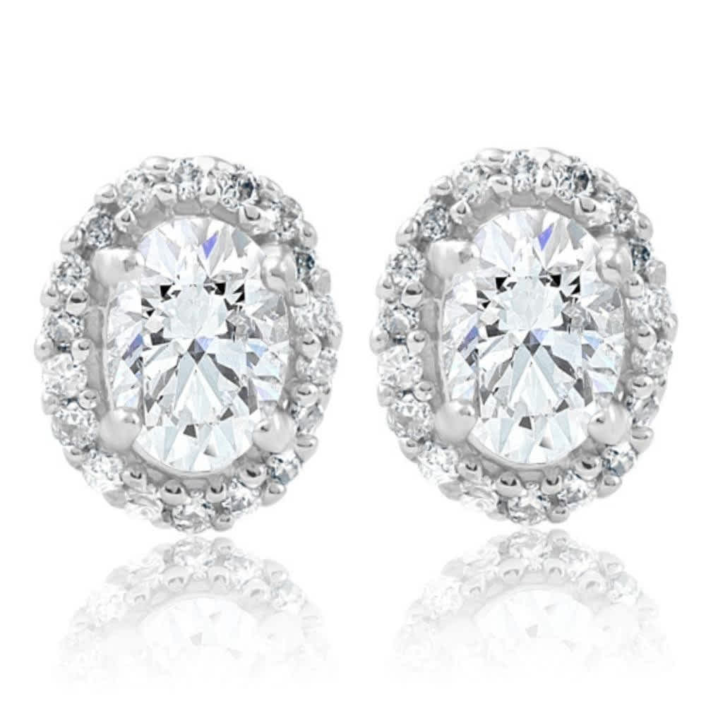 1/2Ct TW Oval Shape Halo Diamond Studs 10k White or Yellow Gold Earrings