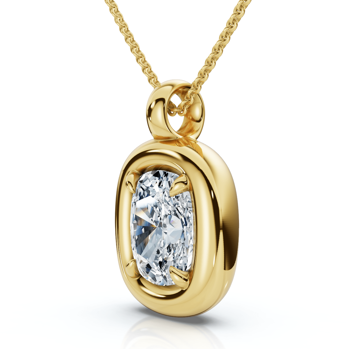 1Ct Cushion Diamond Navi Pendant 14k Gold Lab Grown 18" Necklace Size: 5/8" Tall