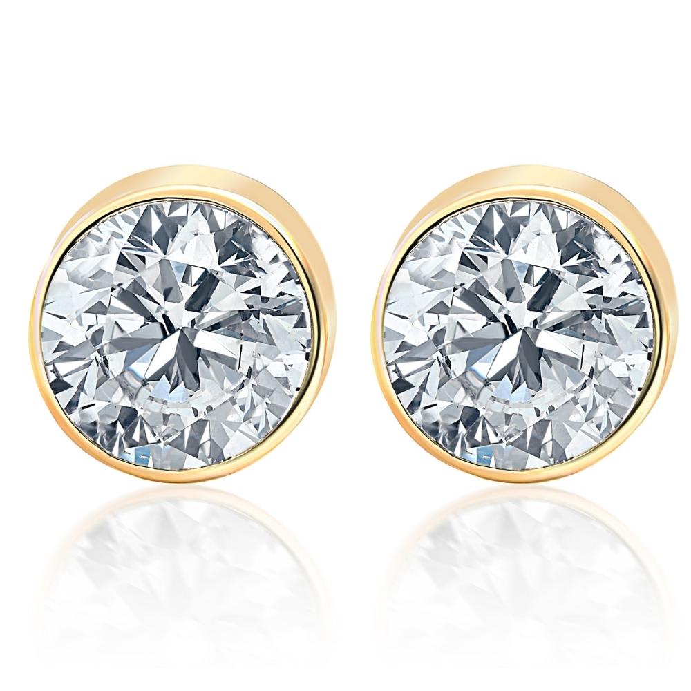 .20Ct Round Brilliant Cut Natural Quality VS2-SI1 Diamond Stud Earrings in 14K Gold Round Bezel Setting
