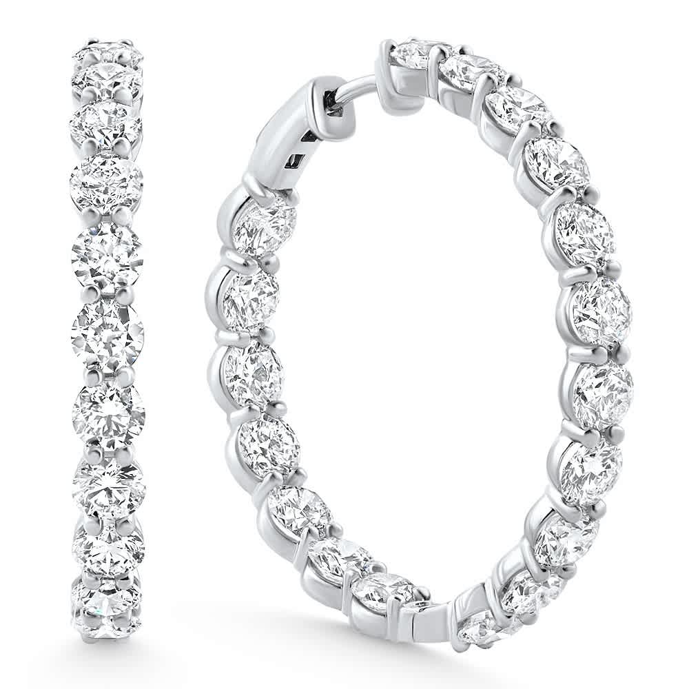 10Ct TW Round Diamond Inside Outside Hoops Vault Lock 14k White Gold Lab Grown Size: 1.25" Tall