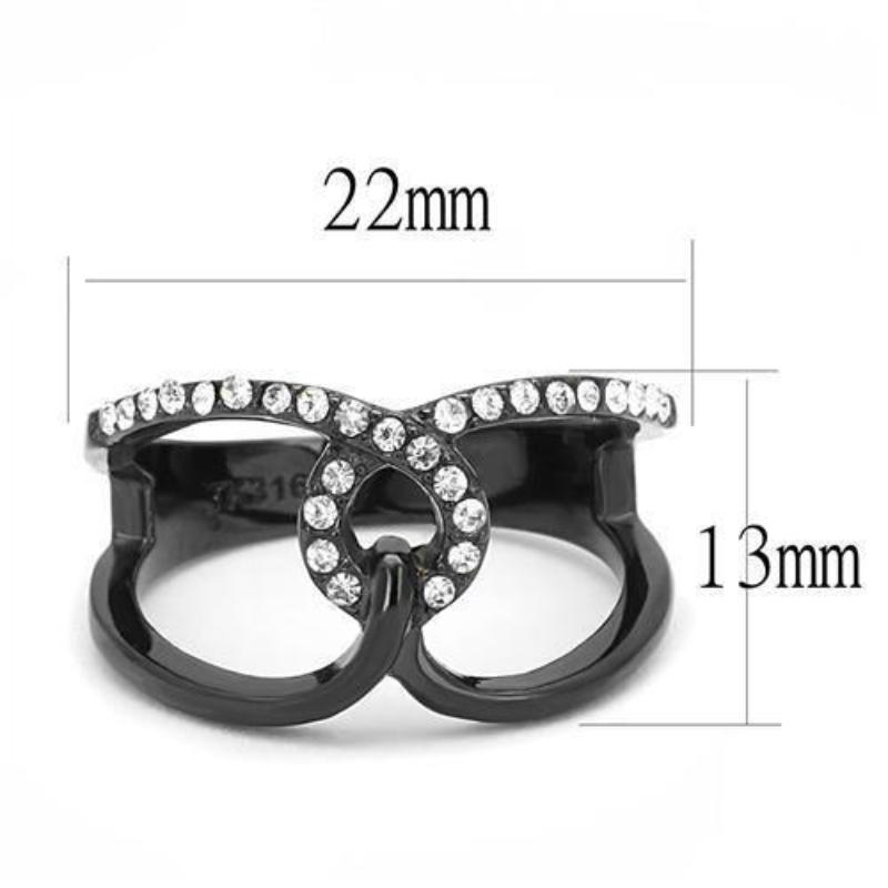 IP Black(Ion Plating) Stainless Steel Ring with Top Grade Crystal in Clear