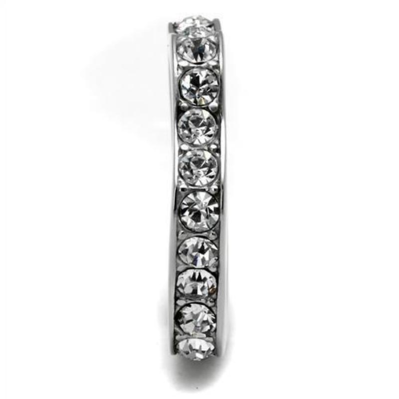 High polished (no plating) Stainless Steel Ring with Top Grade Crystal in Clear
