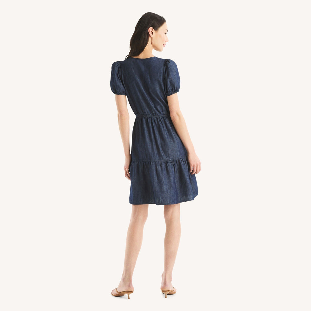 Nautica Womens Chambray Tiered Dress