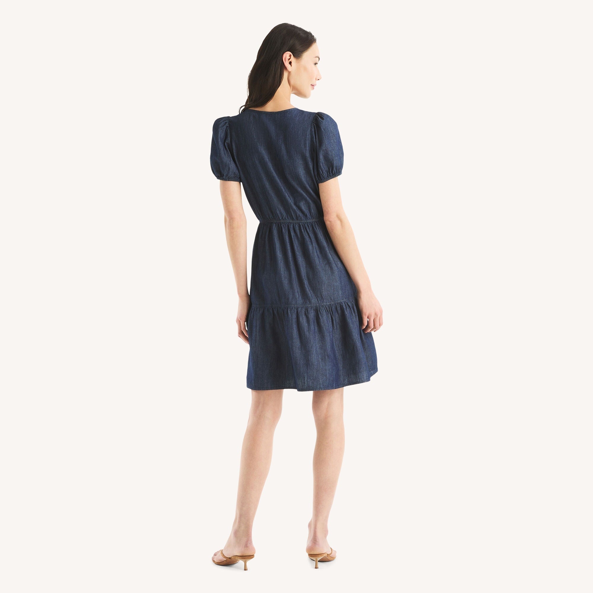 Nautica Womens Chambray Tiered Dress