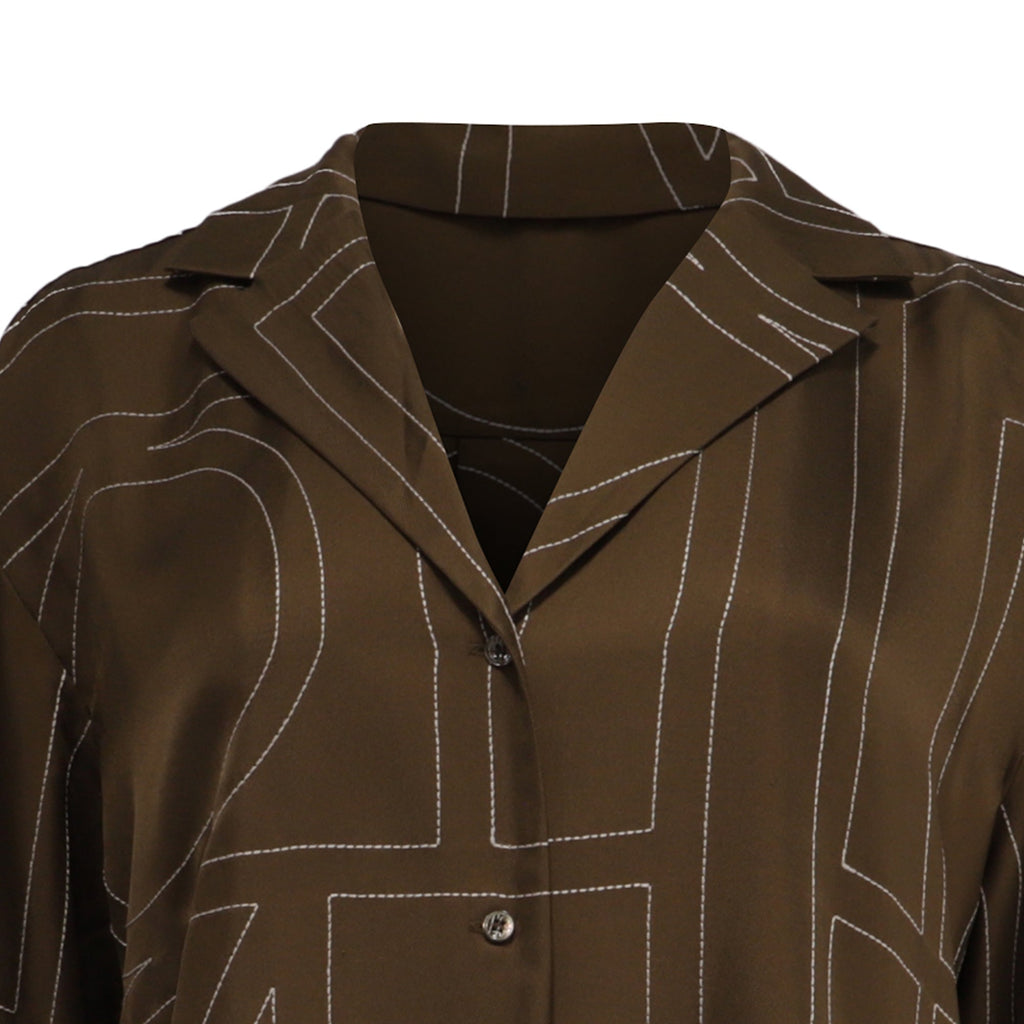 Totême Monogram Button-Down Shirt in Brown Silk