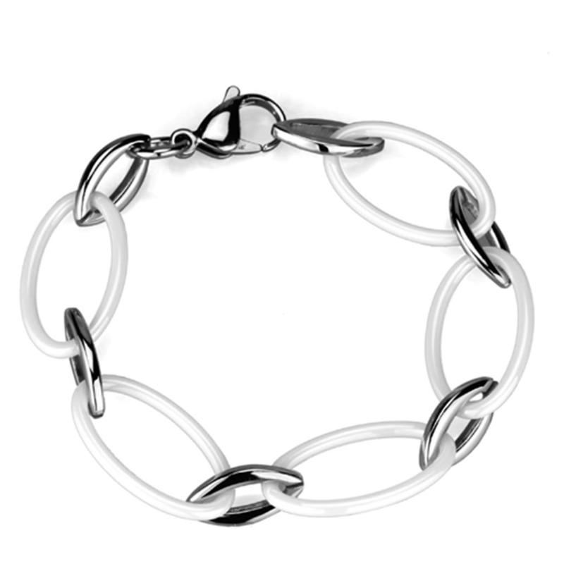 High polished (no plating) Stainless Steel Bracelet with Ceramic in White