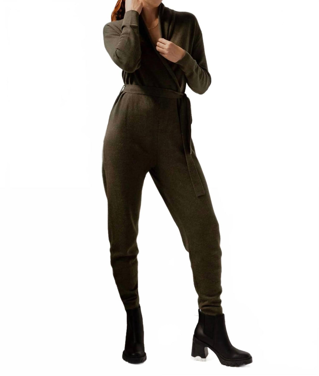 Wrap Neck Jumpsuit In Hunter