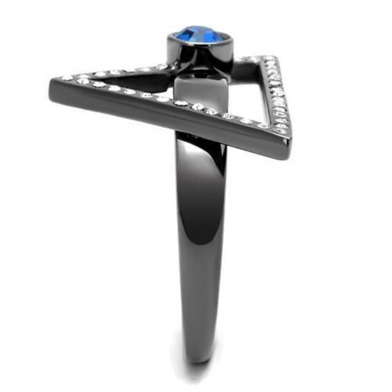 IP Light Black Stainless Steel Ring with Top Grade Crystal in Capri Blue