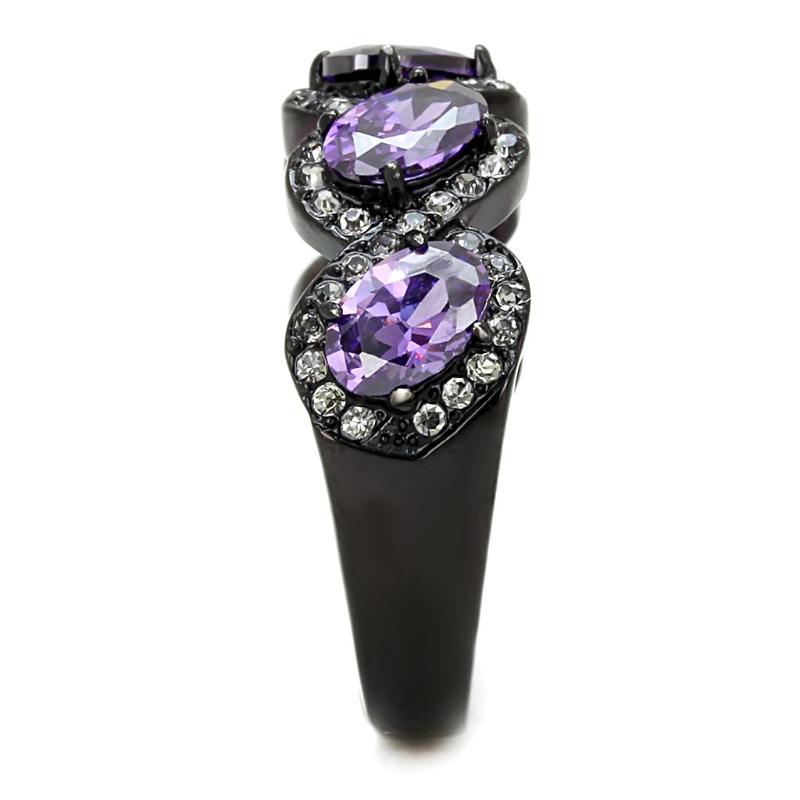 IP Black(Ion Plating) Stainless Steel Ring with AAA Grade CZ in Amethyst