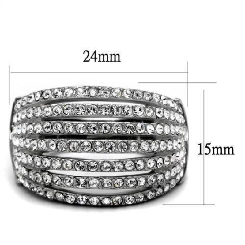 High polished (no plating) Stainless Steel Ring with Top Grade Crystal in Clear