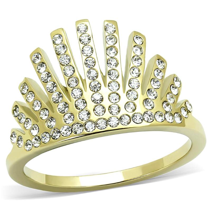 IP Gold(Ion Plating) Stainless Steel Ring with Top Grade Crystal in Clear