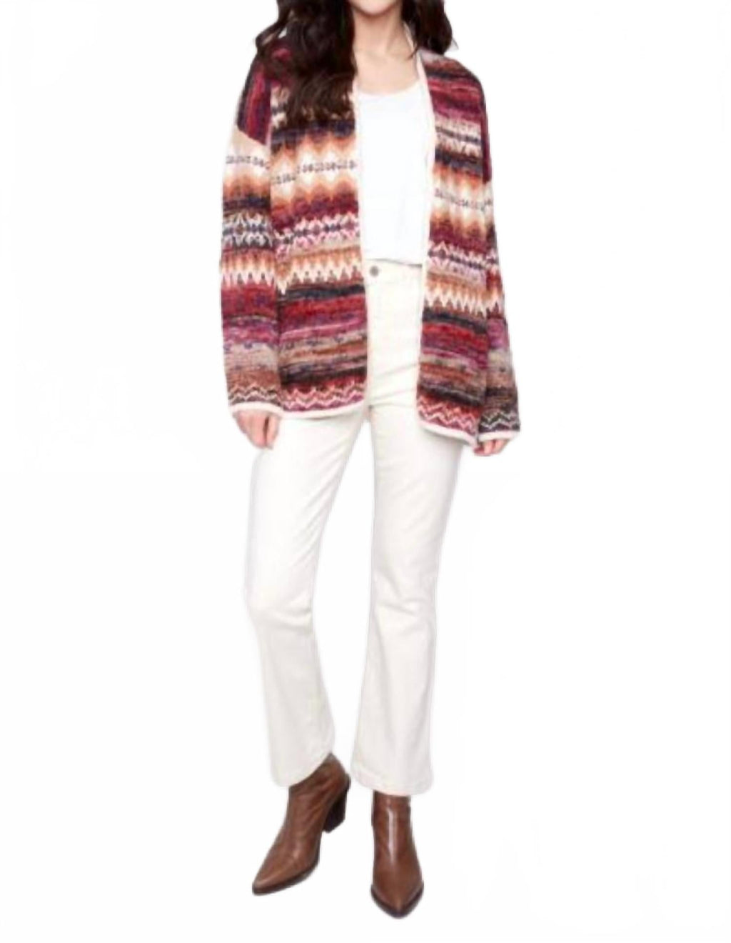 Long Jacquard Cardigan With Patch Pockets In Jewel