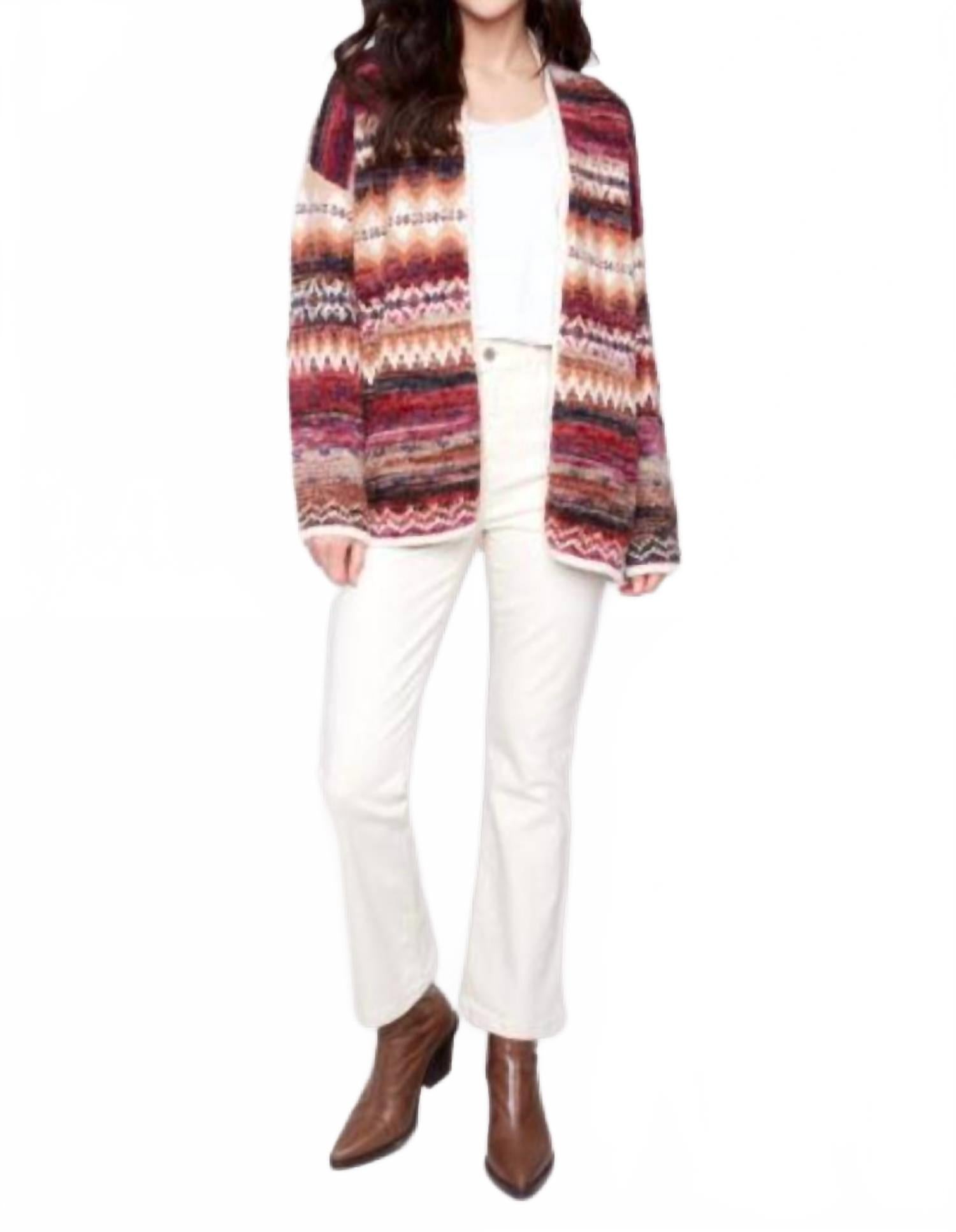 Long Jacquard Cardigan With Patch Pockets In Jewel