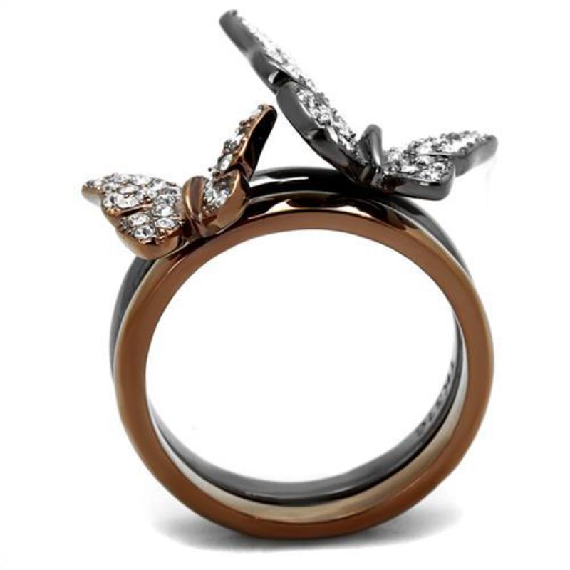 IP Light Black & IP Light coffee Stainless Steel Ring with Top Grade Crystal in Clear