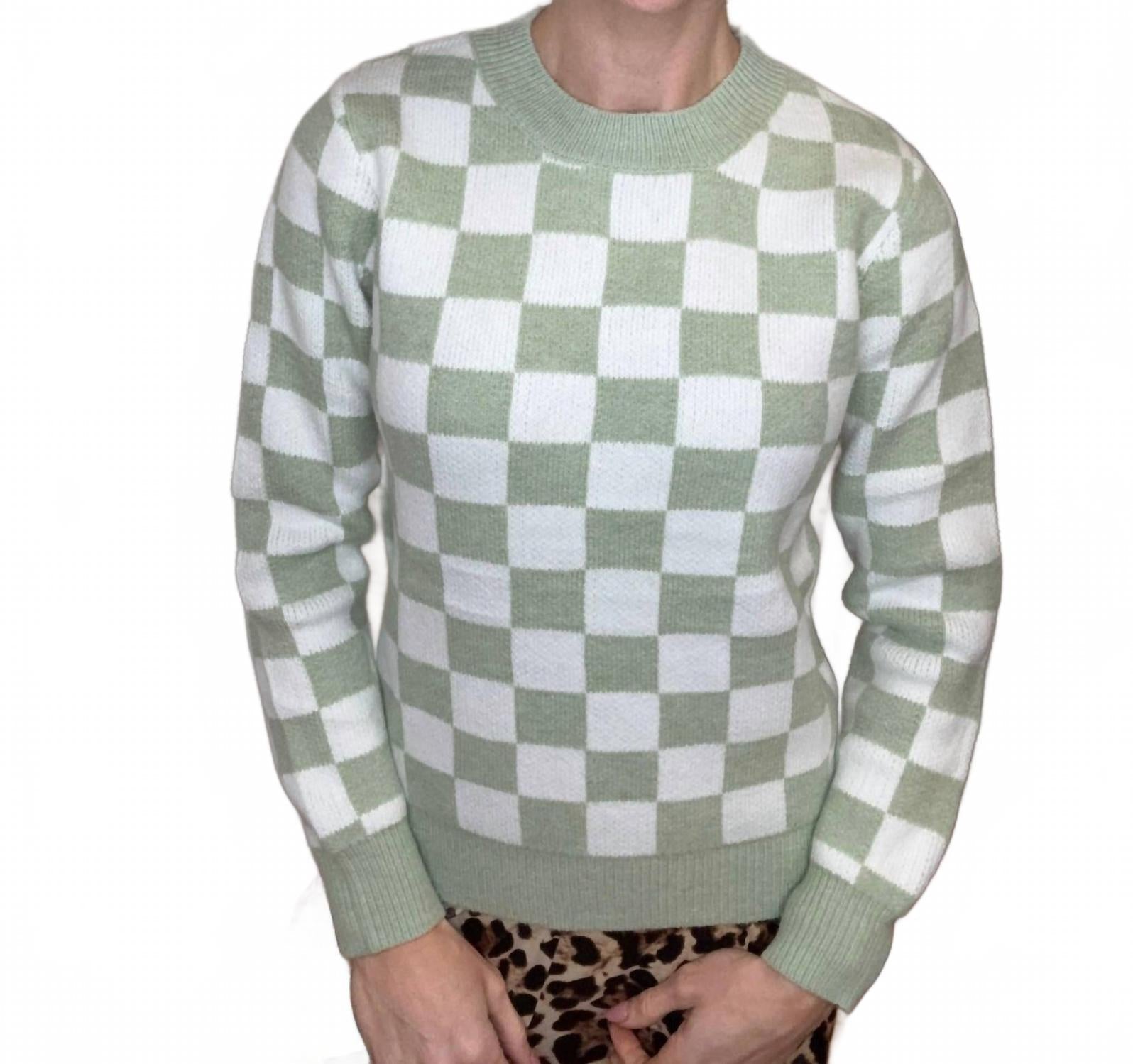 Chelsey Checkered Sweater In Green