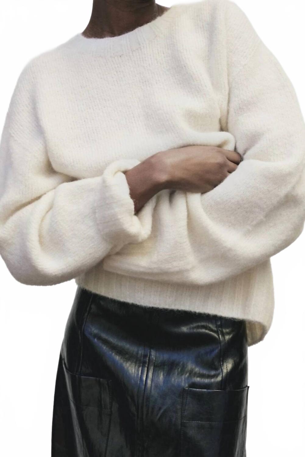 Alpaca Blend Wholegarment Knit Sweater In Ivory