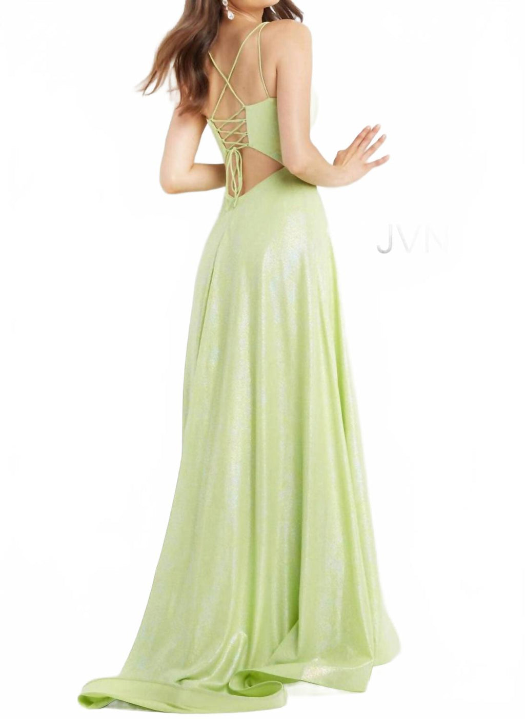 Double Strap Shimmer Gown In Light Green