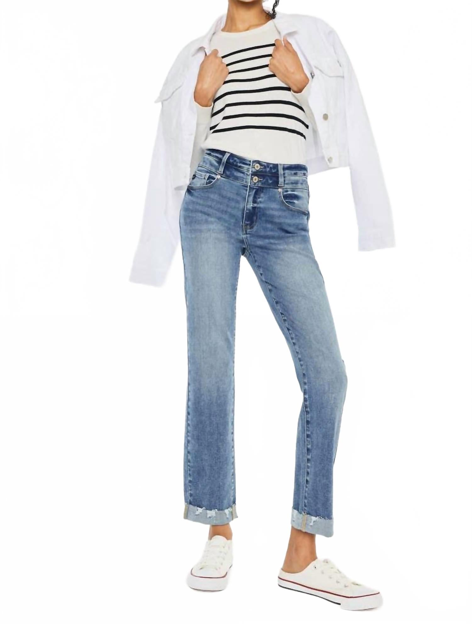 Kiana High Rise Slim Straight Jeans In Blue