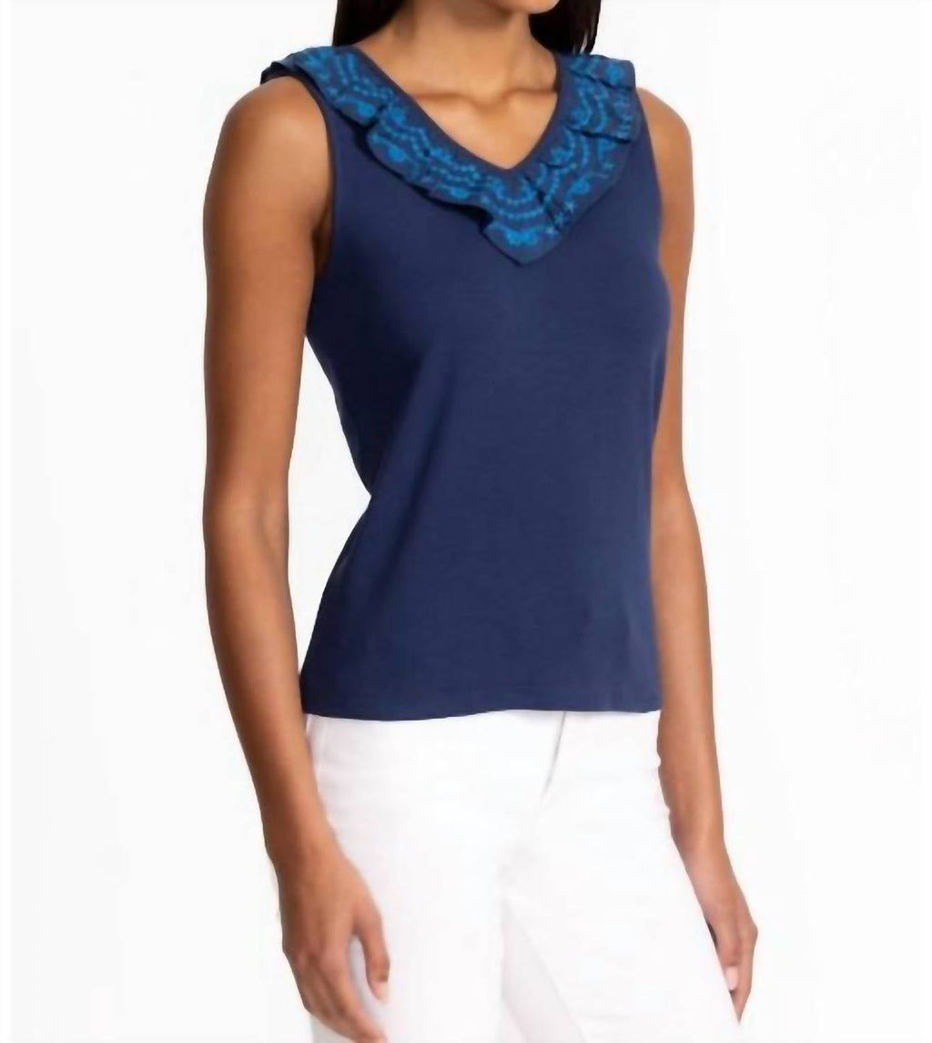 Daria Mixed Media Flutter Tank In Navy