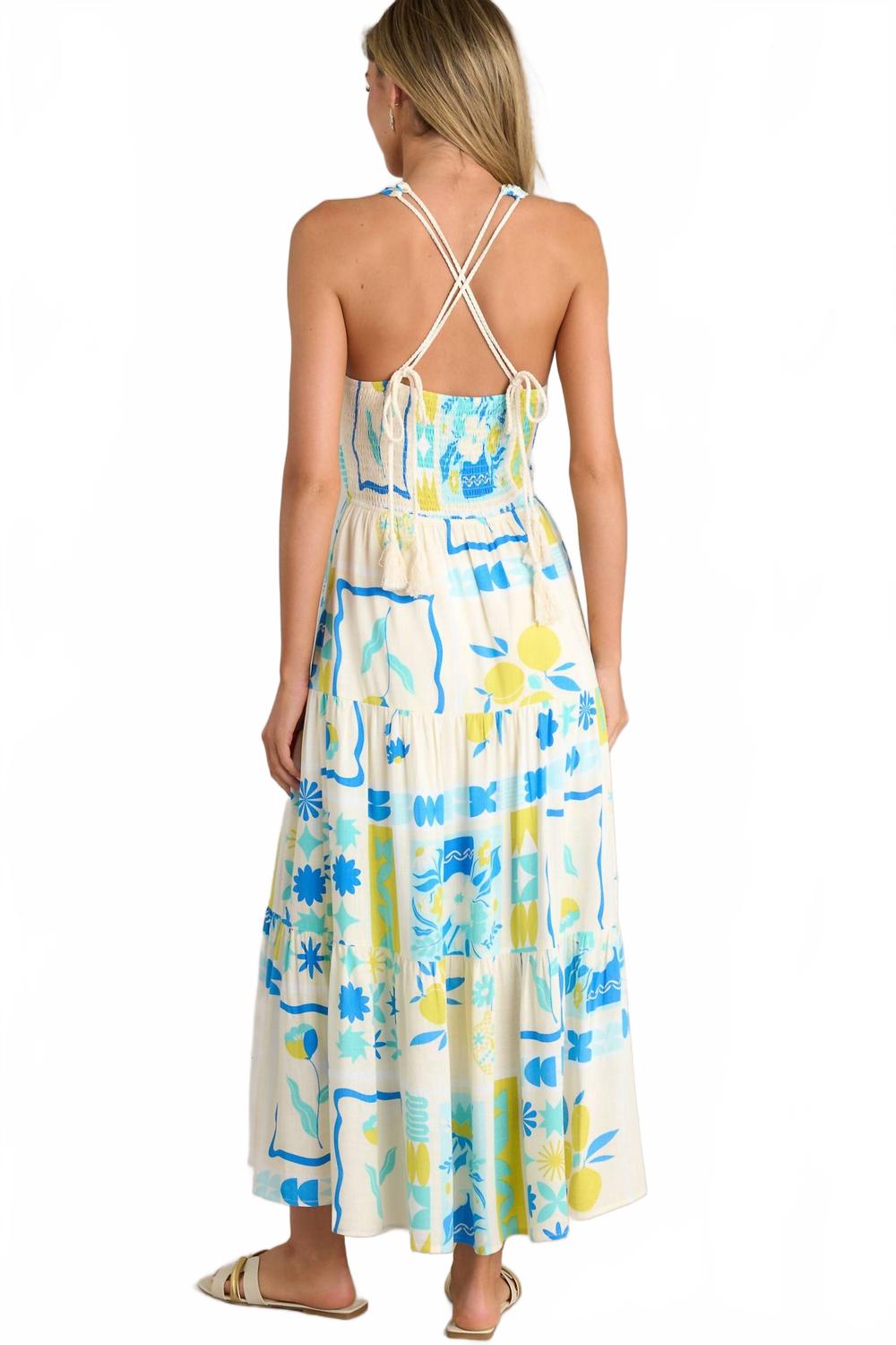 Printed Maxi Dress In Blue Lime