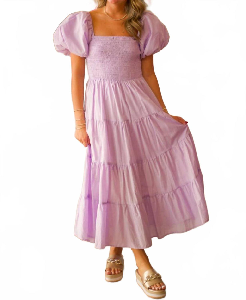 Puff Sleeves Maxi Dress In Lavender