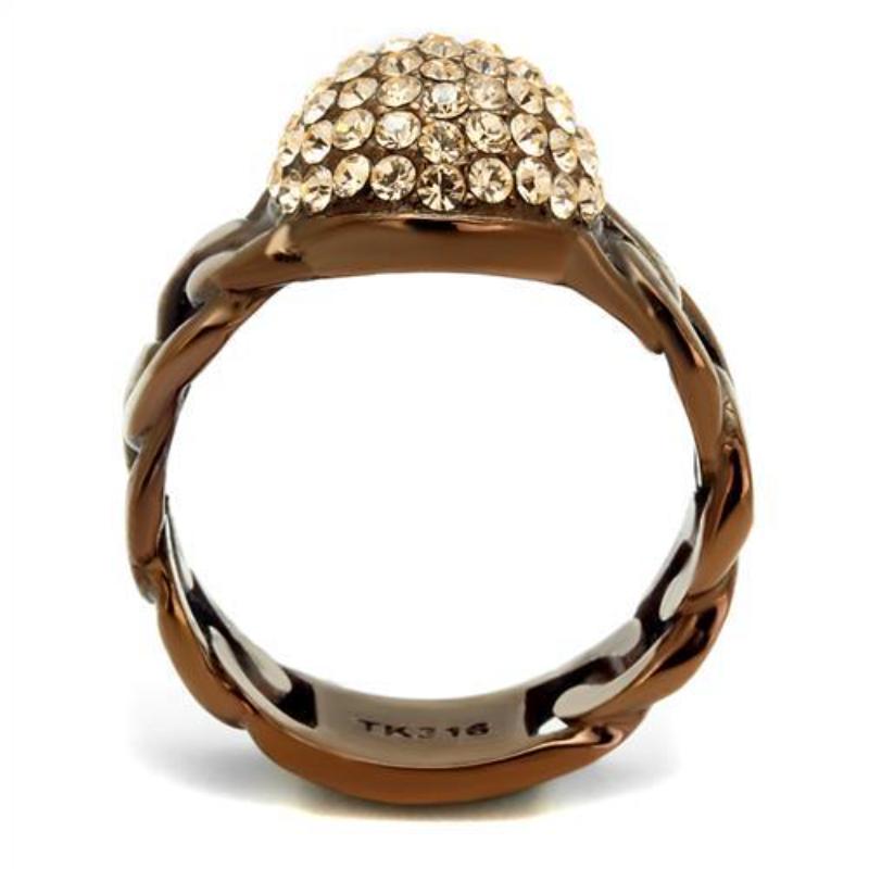IP Coffee light Stainless Steel Ring with Top Grade Crystal in Light Peach