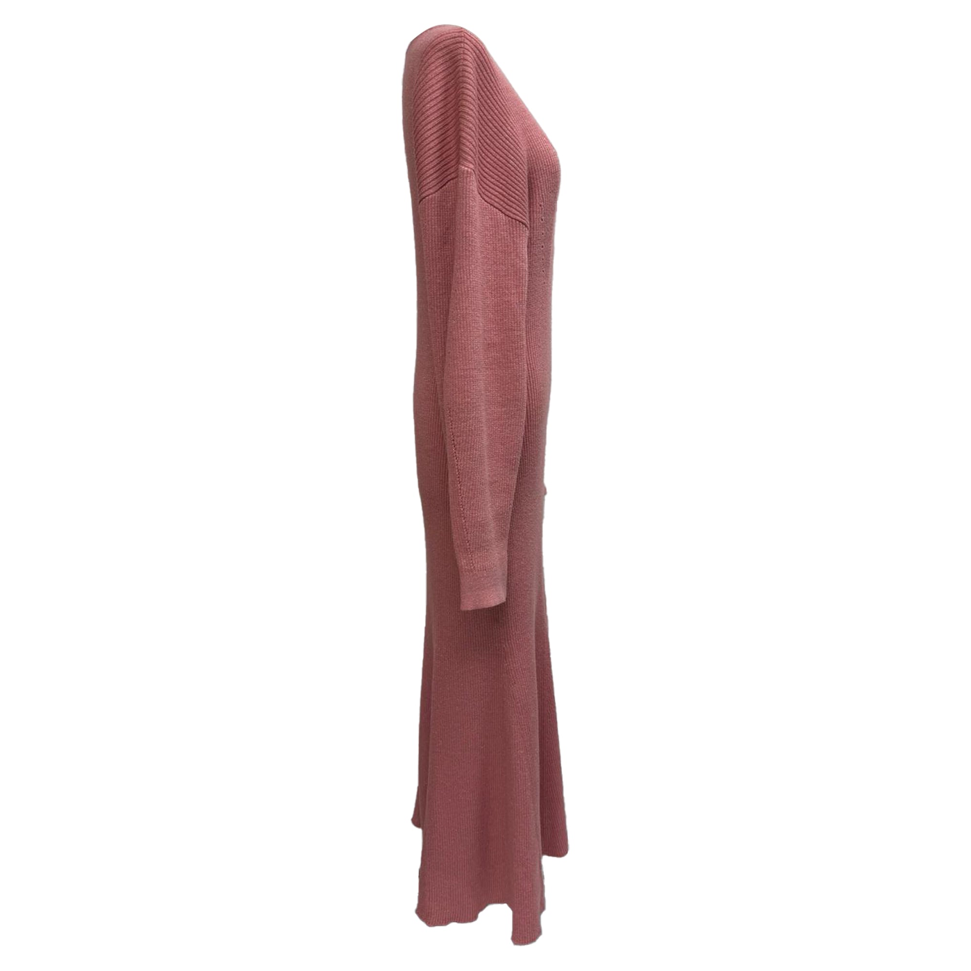Self-Portrait Knitted Scoop Neck Midi Dress in Pink Cotton