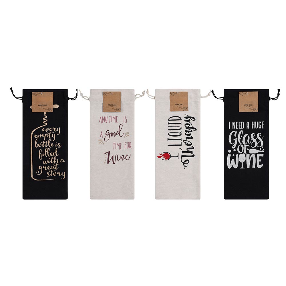 LIQUID THERAPHY Message Printed Drawstring Pouch Wine Bottle Gift Bag