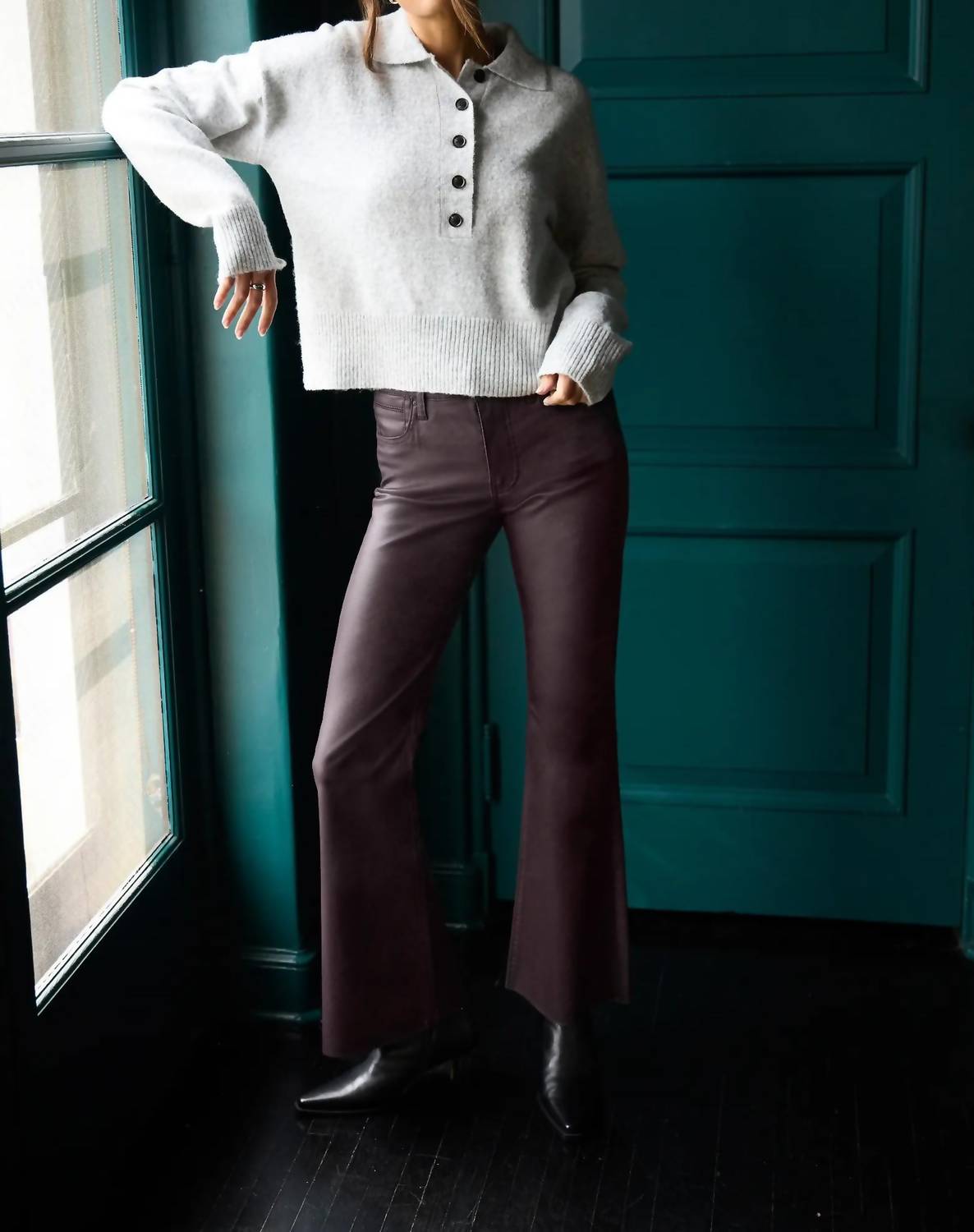 Lilia Long Sleeve Top In Grey