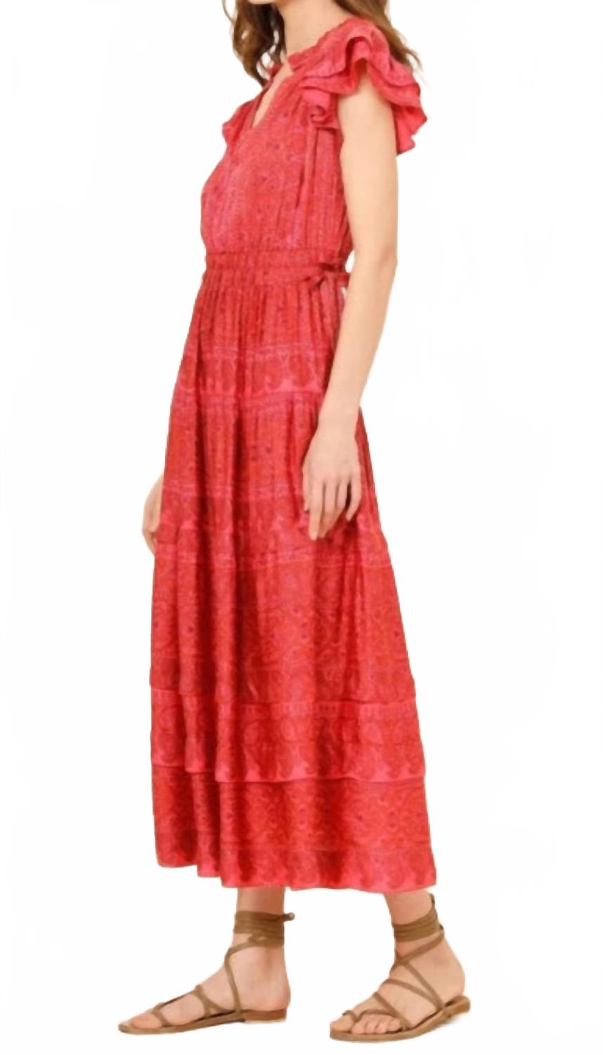 Billie Crew Ruffle Midi Dress In Salania Tart