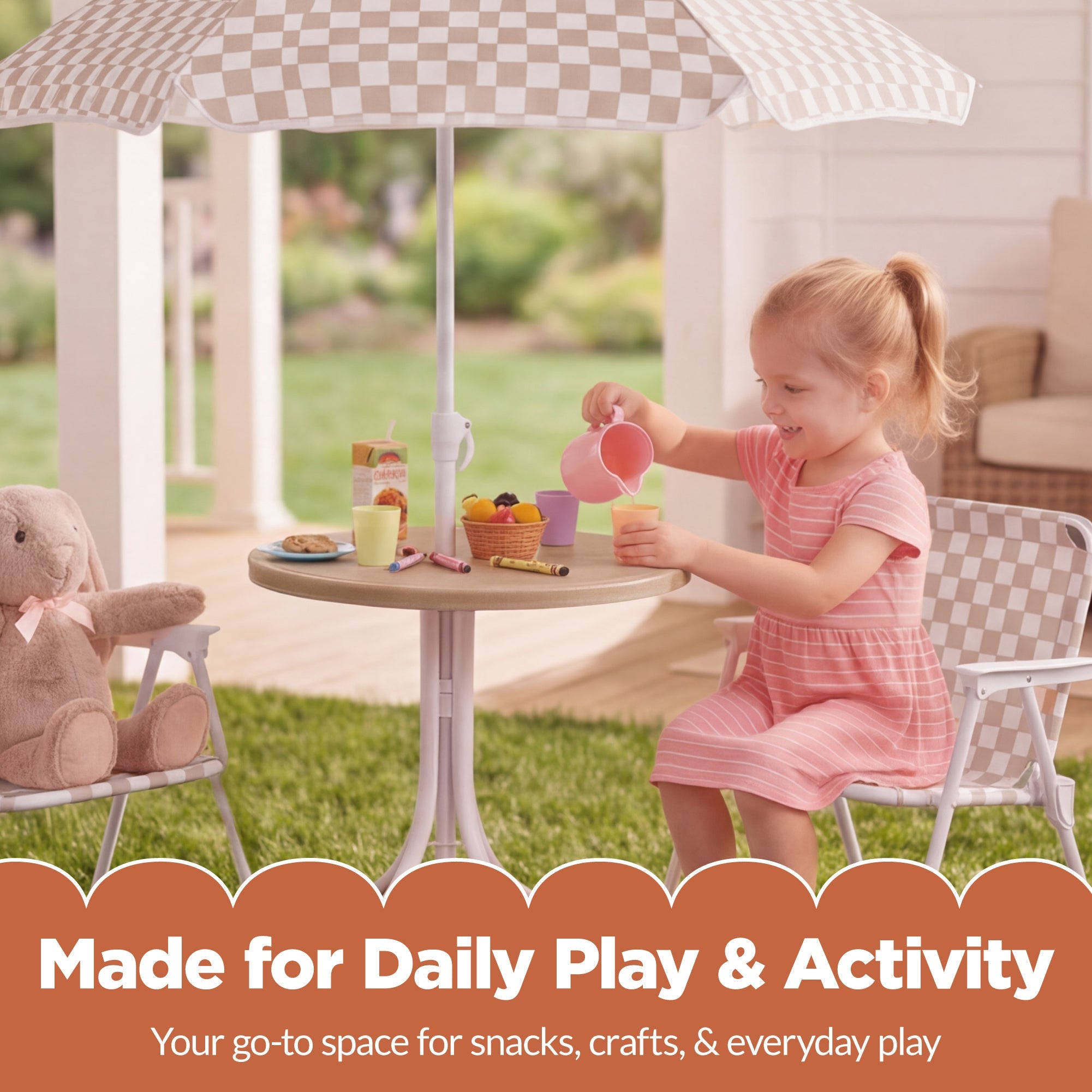 Best Choice Products Kids Outdoor Table and Chair Set with Umbrella, 3-Piece Foldable Toddler Picnic Set Ages 2-5